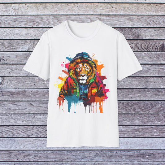 Vibrant Paint Splash Lion In Hoodie Unisex Softstyle T-Shirt