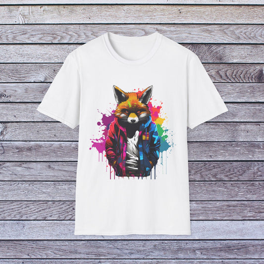 Vibrant Paint Splash Fox In Hoodie Unisex Softstyle T-Shirt